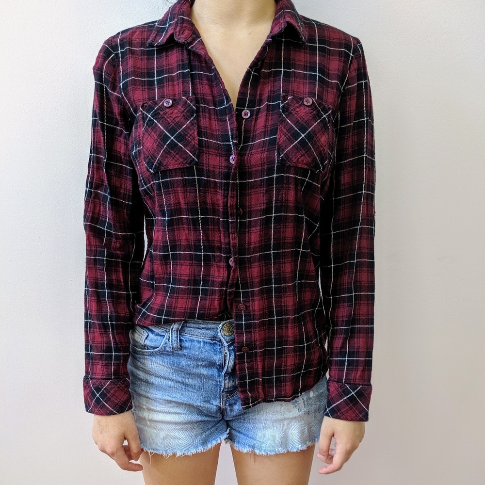 BCBGeneration Dark Red Plaid Flannel